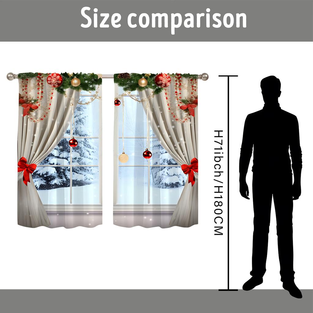 Christmas Decorative Printed Curtains Decor Design Polyester Suitable Small Windows Kitchen Bedroom Dining Room Easy Install Decoration Holiday Themed