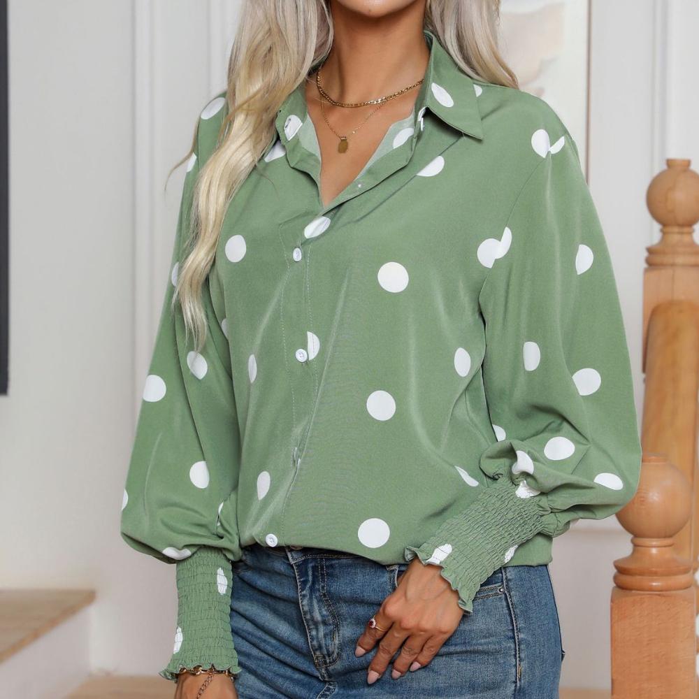IHUASU Women's Polka Dot Print Lantern Sleeve Shirt Women's Long Sleeve Blouse Tops