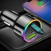 60W Fast Car Charger PD30W QC3.0 Dual Port USB C Car Charger 7 Colors RGB Ambient Light Fast Charging Adapter For Mobile Phone