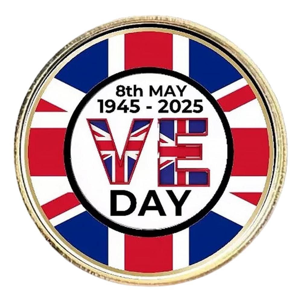 

VE Day 80th Anniversary Pin Badge VE Day 1945-2025 Lapel Pin Badge Round Badge for Clothing Bags Shirt Backpack