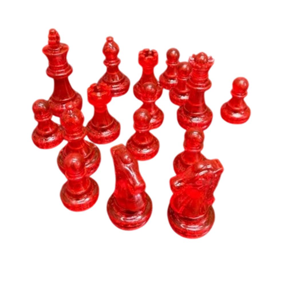 16PCS Chess Pieces Only Chessman Set 1.93 Inch King Height Easy Identification for Chess Enthusiasts Transparent Red