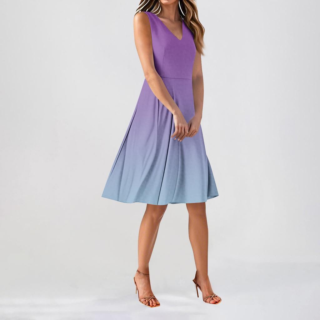 Chiffon Floral Sleeveless V-Neck Waist Dress