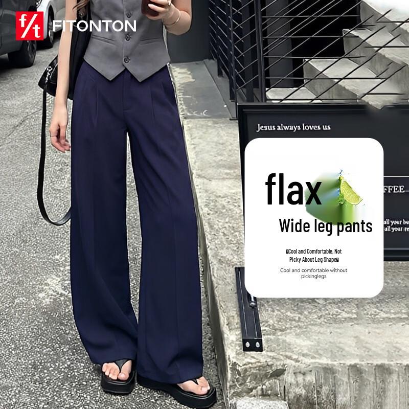 

FitonTon Women s Summer High-Waist Wide-Leg Linen Blend Casual Pants XL