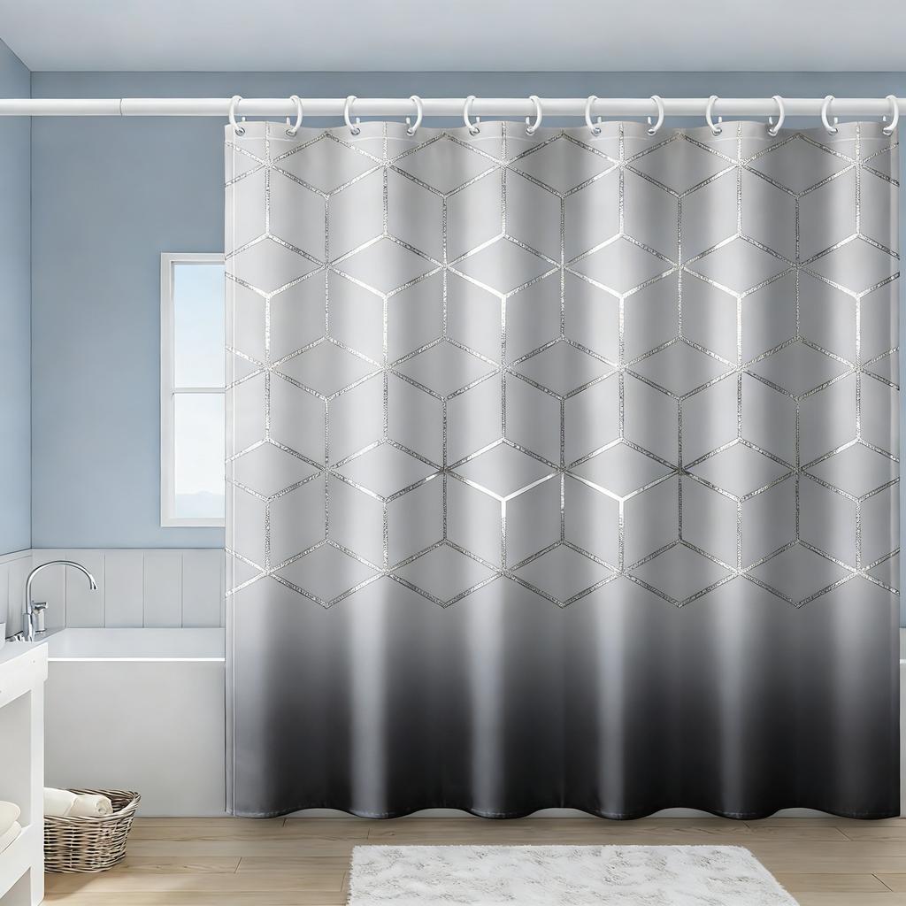 3D Black Geometric Chevron Pattern Waterproof Shower Curtain For Modern Bathroom