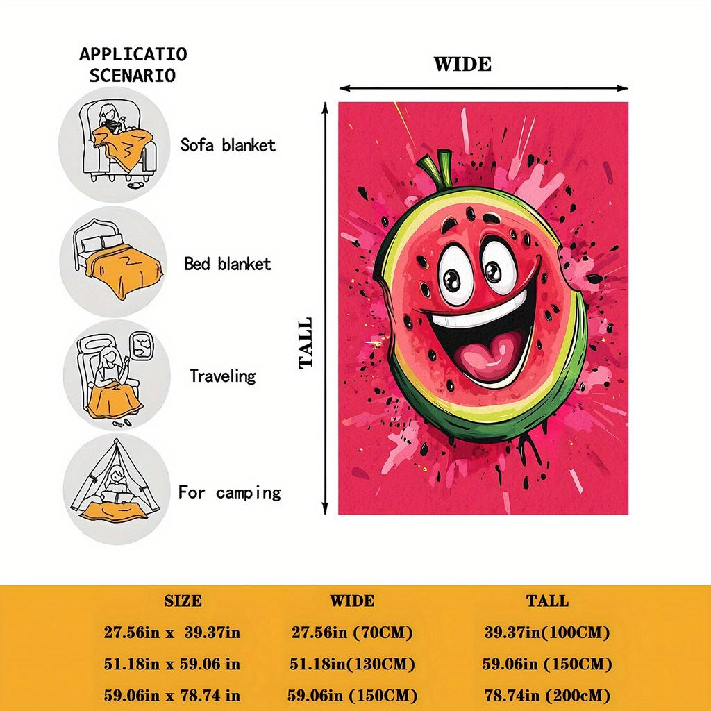 Modern watermelon fruit pattern Flannel printed blanket suitable for all seasons suitable for living room office sofa and travel