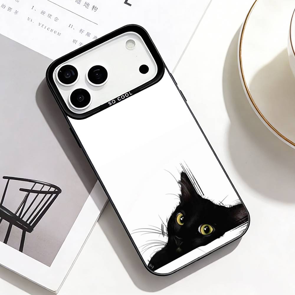 Cute Cat Art Prints Phone Case For iPhone17,16,15,14,13,12,Pro Max Black Colorful Phone Case