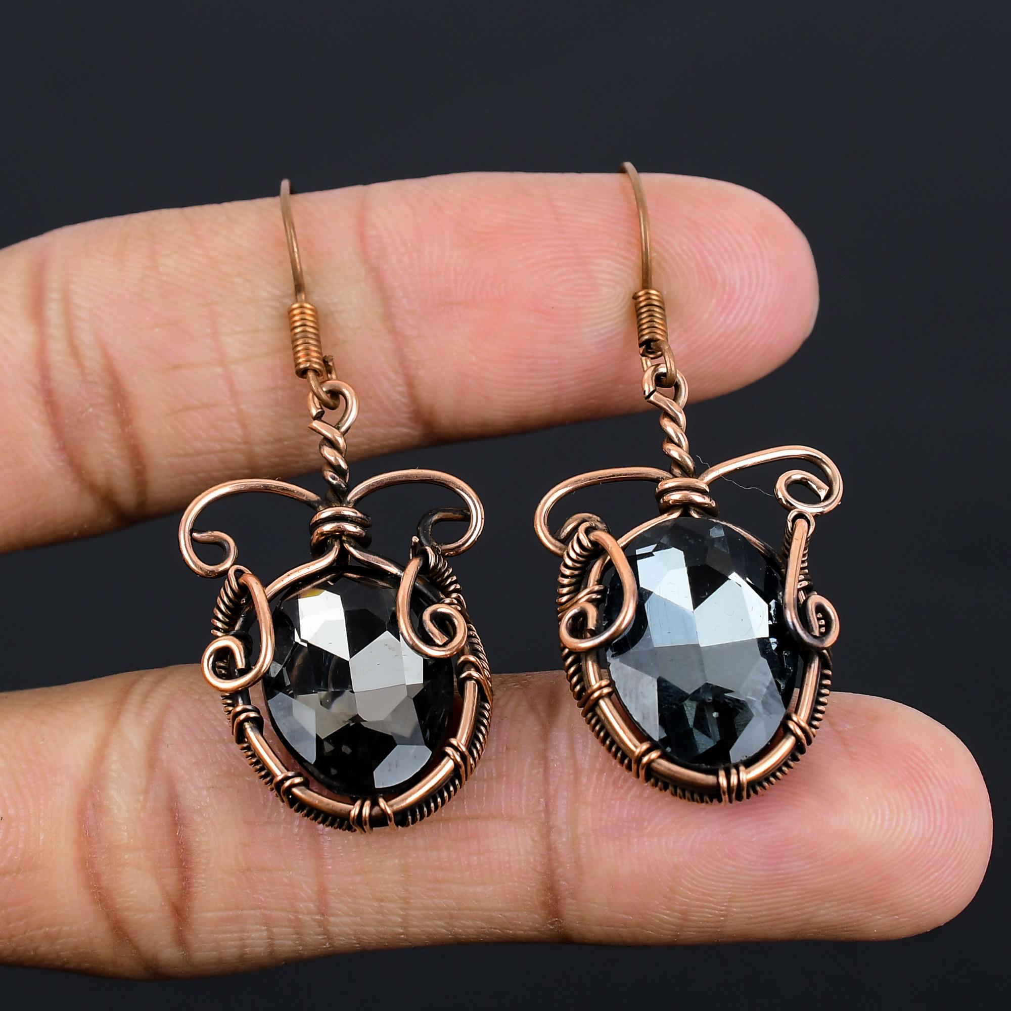 

Серьги с Индиголитом и Турмалином Топазом, Ювелирные изделия с драгоценными камнями, Серьги, обернутые медной проволокой 999 пробы, Красивые серьги ручной работы 2.55 Inches