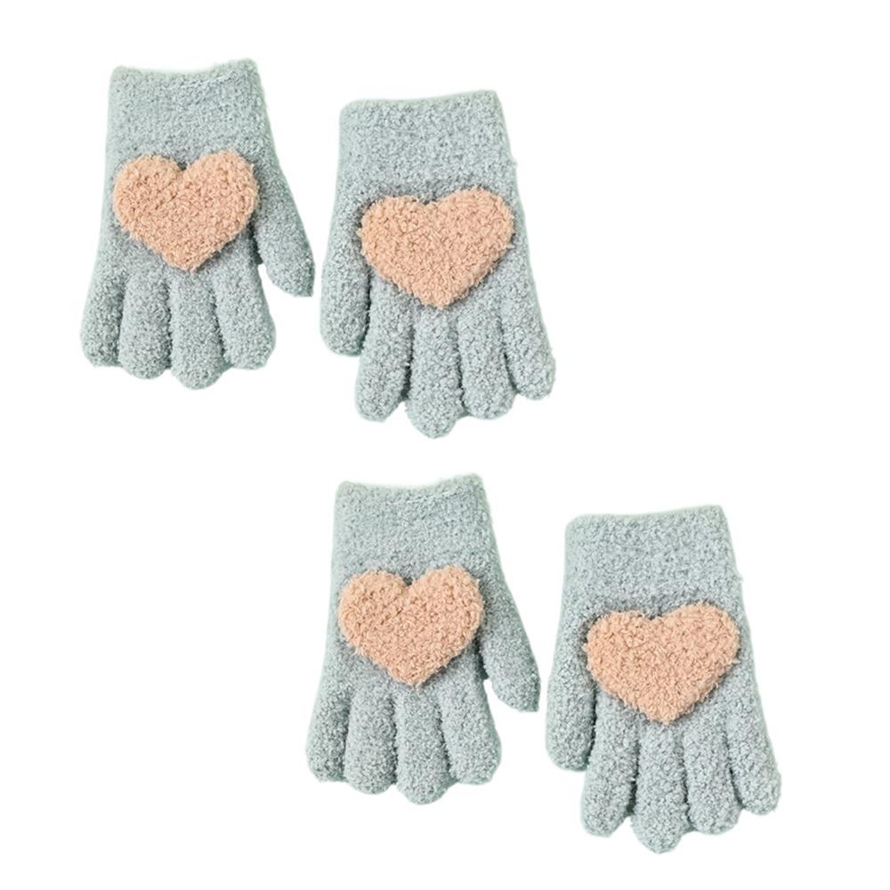 

2Pairs Heart Shaped Children s Warm Gloves Cute Five Finger Gloves Outdoor Sports зелёный