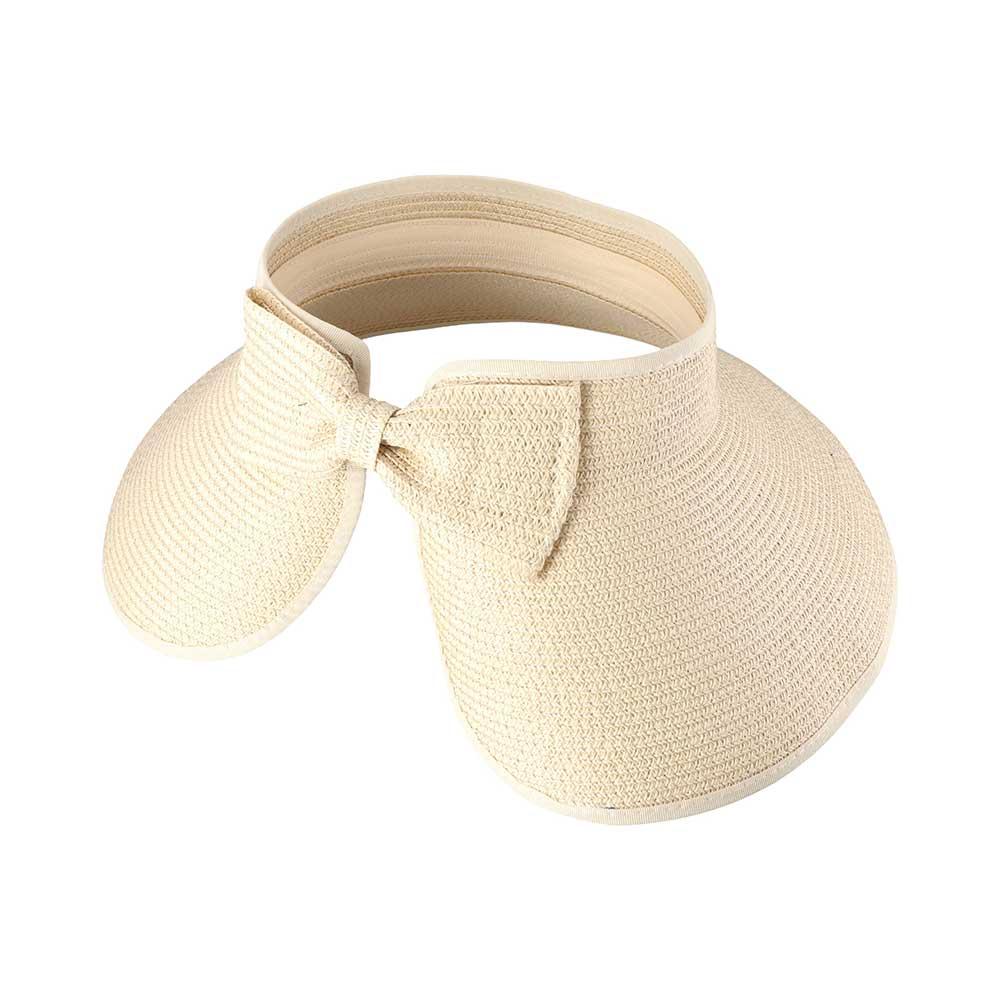 Bow Beach Cap Roll-Up Sun Cap Foldable Hat Packable Straw Hat Empty Top Cap Weave Sun Cap Sun Hat