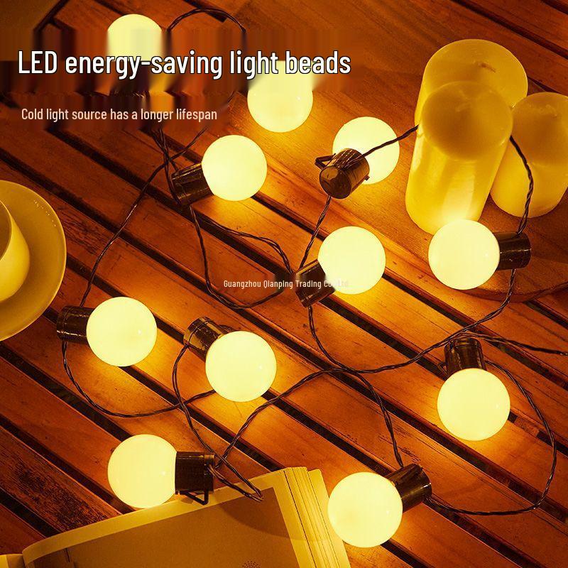 Waterproof Solar Round Ball String Lights for Outdoor Camping, Tent Awning, and Night Market Decoration