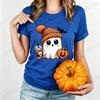 Cute-Ghost-Pumpkin Spice Fall Halloween Design Graphic T-Shirt Oversized Tee for Women Unisex Wear Blouse Spooky Season Gifts