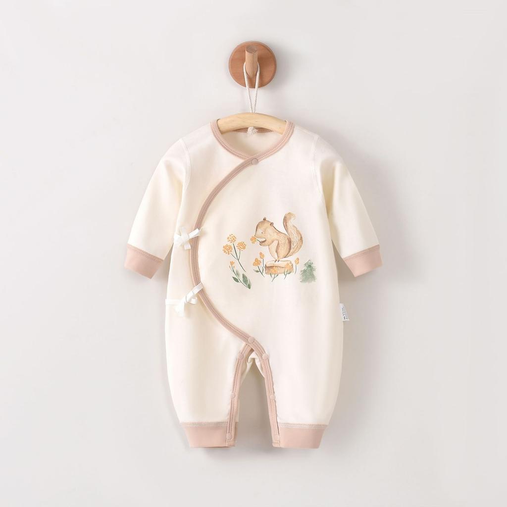 Cotton Baby Romper Long Sleeve Lap Shoulder Design Cross Front Ties Soft Comfortable Newborn Clothes Class A Safety