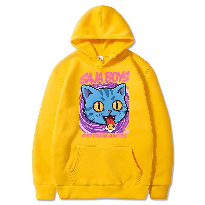 Autumn selling anime cat printed hoodie for daily casual wear solid color sports hoodie fashionable and warm hoodie