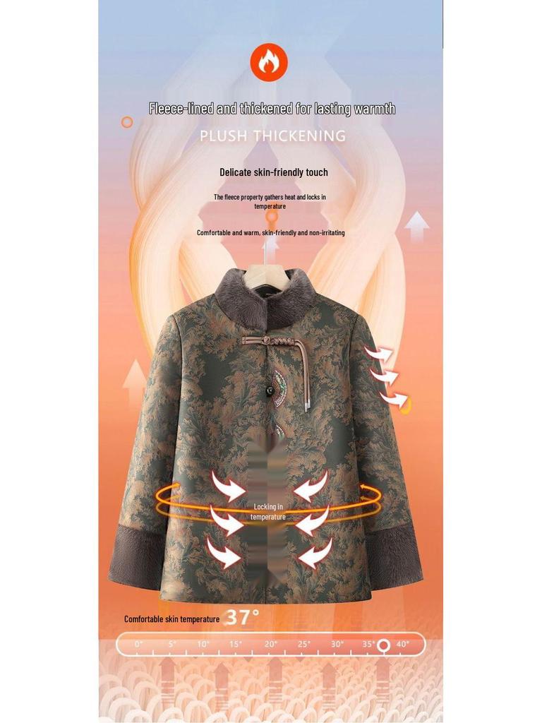 Grandma's Winter Cotton Coat: Women's Thick Velvet-Lined Outerwear for Elderly Ladies