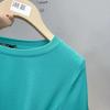 European Plus Size Ribbed Loose Short Sleeve T-shirt, Women's Green Base Layer Blouse