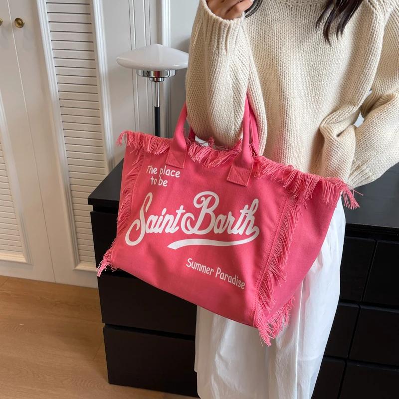 Hochwertige Handtaschen mit Buchstabenquaste für Damen, heißer Verkauf, Canvas, einfarbig, gespleißte Tasche, große Kapazität, modische Umhängetaschen
