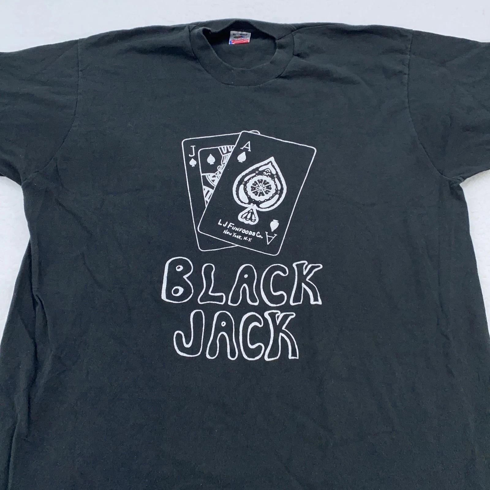

Vintage Blackjack Shirt Mens L/XL LJ Funfoods New York USA Casino Card 90s Tee S