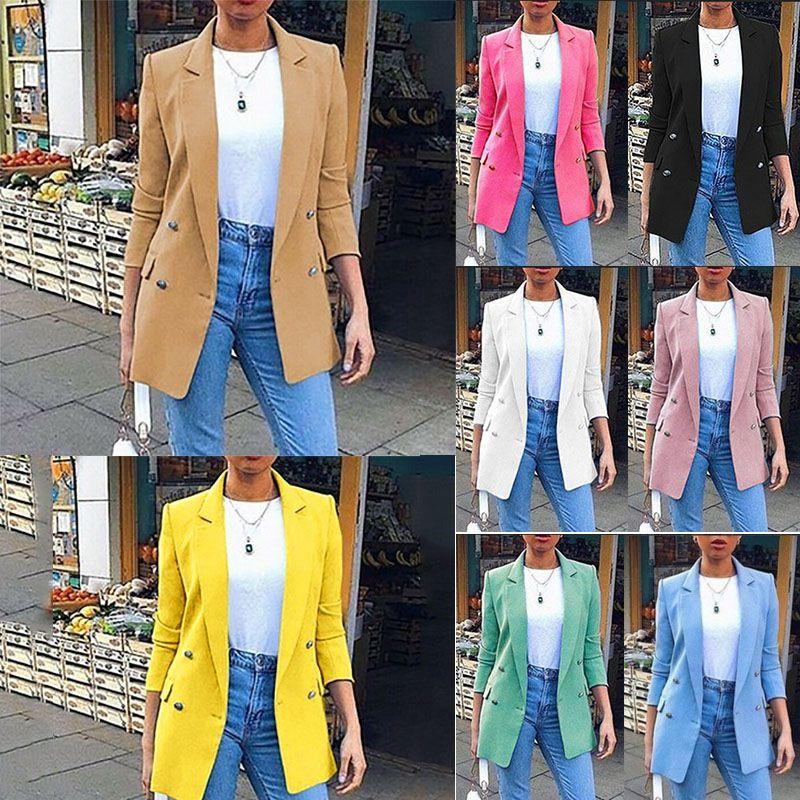 Elegant Women Long Sleeve Slim Formal Suit Work Jackets With Stylish Lapel Collar