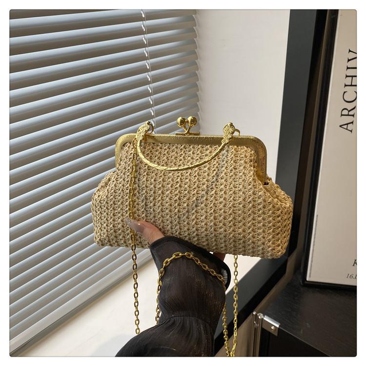 Ретро сумка-клипса 2025 новая соломенная простая повседневная сумочка сумка через плечо сумка-мессенджер модная женская сумка