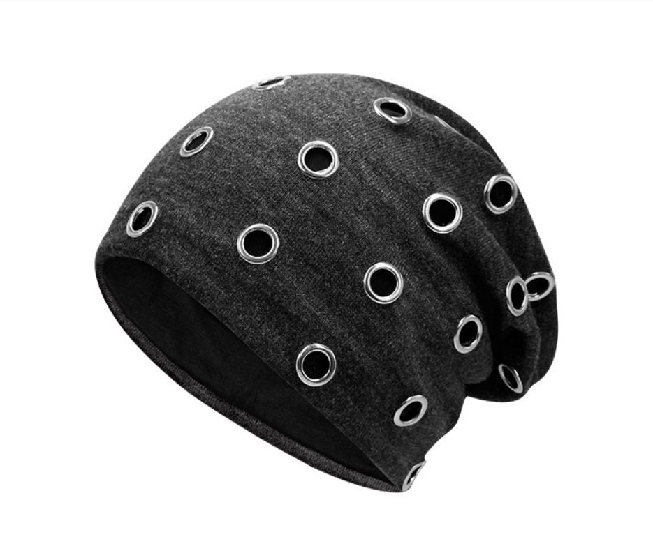 

Szblaze Unisex Winter Thermal Punk Style Hat Beanies Skullies With Metal Rings Hip Hop Casual Caps for 56cm to 60cm Heads One Size