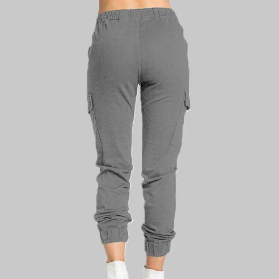 Side Pockets Ankle Banded Women Pants Slim Drawstring Mid Waist Sweatpants Streetwear