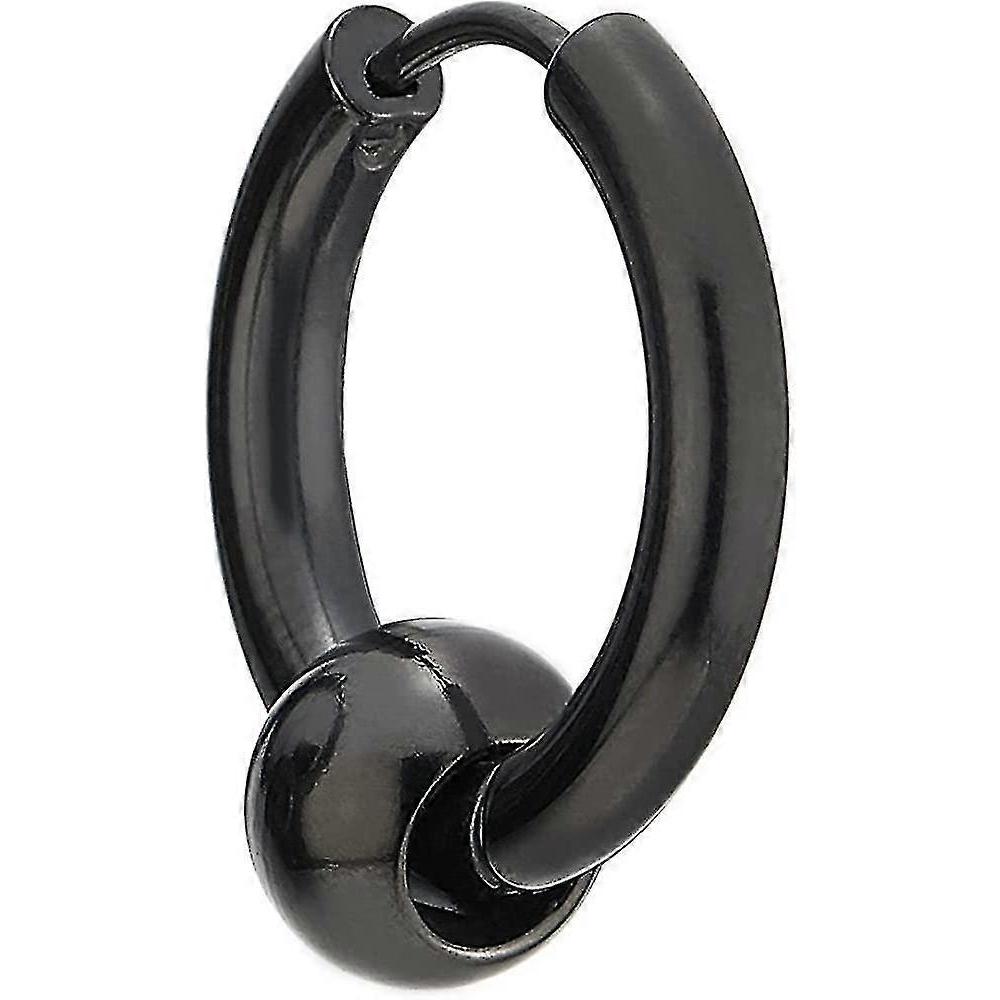 Stainless Steel Black Circle Beads Huggie Hinged Hoop Earrings F