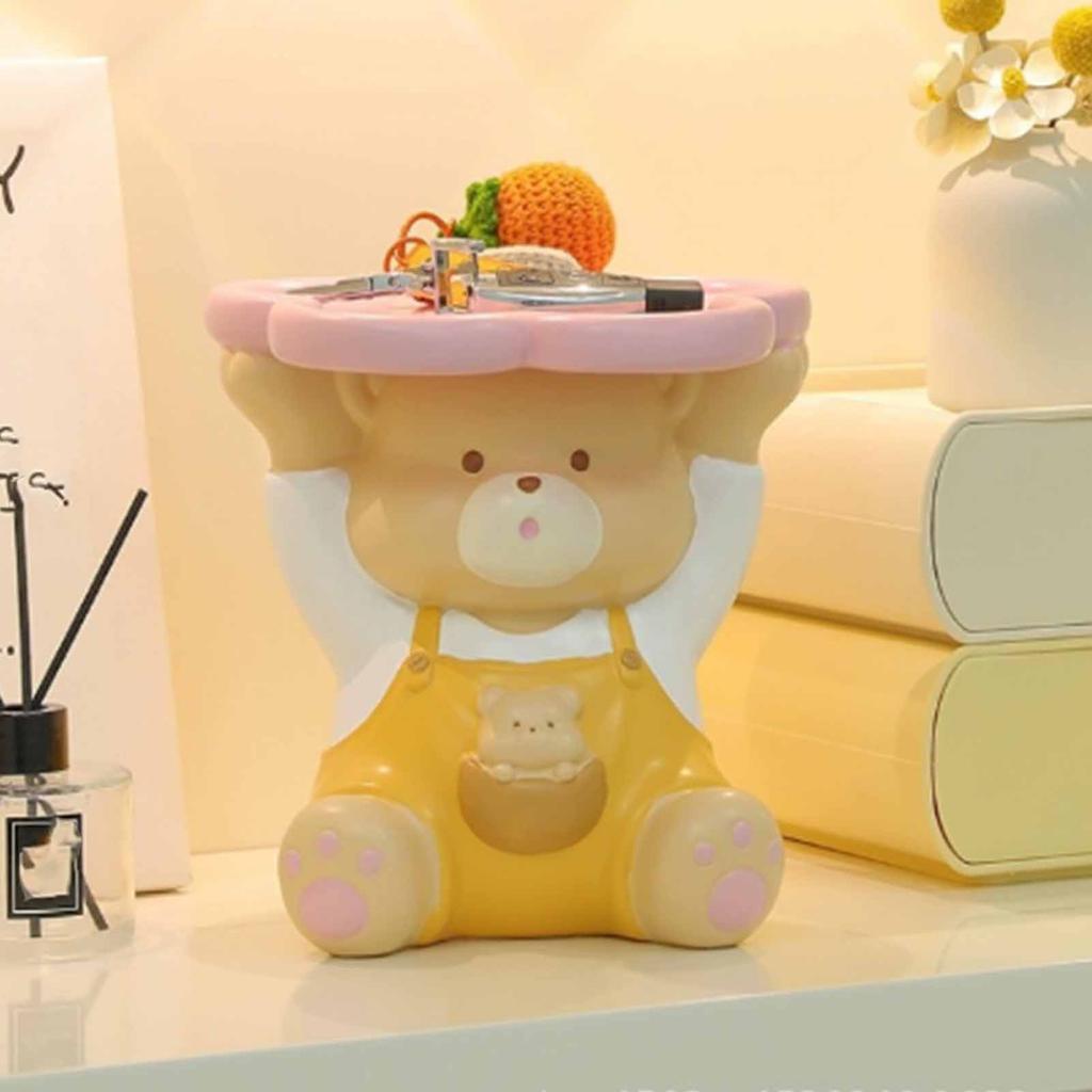Resin Bear Tray Statue Cute Sitting Bear Key Storage Tray for Entryway Cosmetic Jewelry Earrings