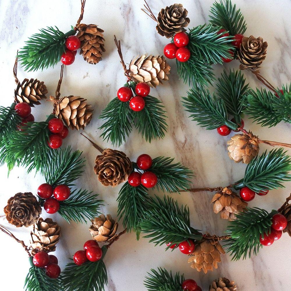 10pcs Artificial Floral Decor Christmas Pine Cone Pine Cone DIY Home Pine Needle Berry Stem Red Christmas Berry