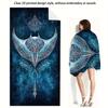 Deep Blue Carved Stingray Microfiber Beach Towel, Intricate Pattern Design, Gorgeous Fantasy Style Beach Essential