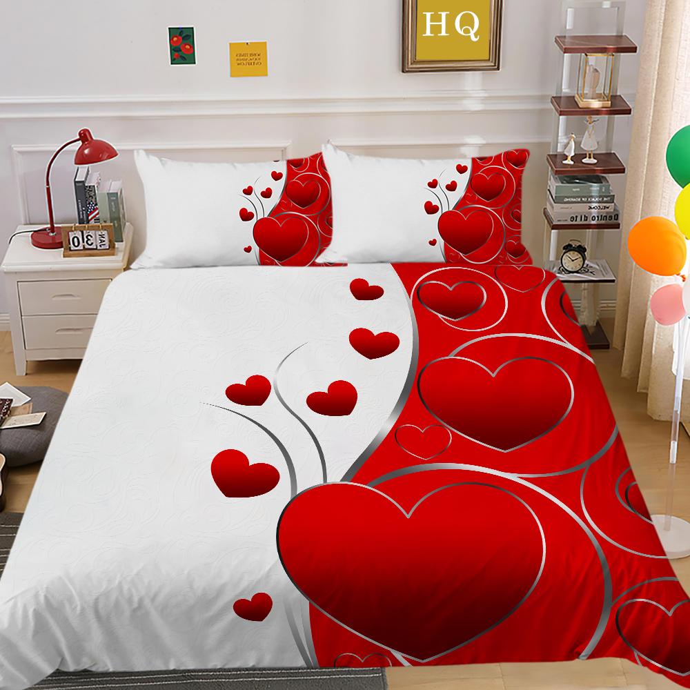 3D Valentine's Day Bedding Set King Queen Bed Duvet Cover Pillowcase 2/3pcs Newlywed Couple Duvet Cover Soft and Quick Drying Home Textile
