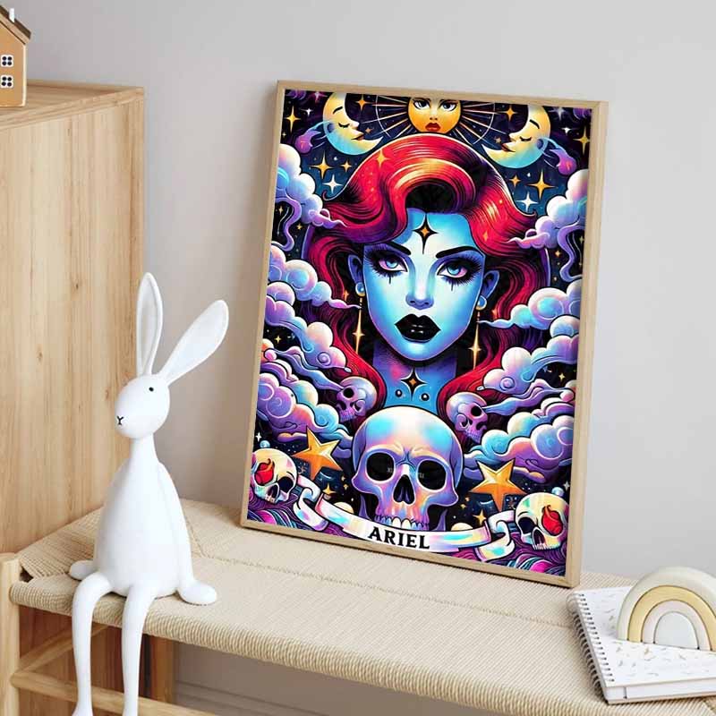 Disney 5D DIY Diamond Painting Ariel Dark Neon Tarot Style Illustration Full Round Diamond Mosaic Cartoon Dog Embroidery Art Painting Home Decor