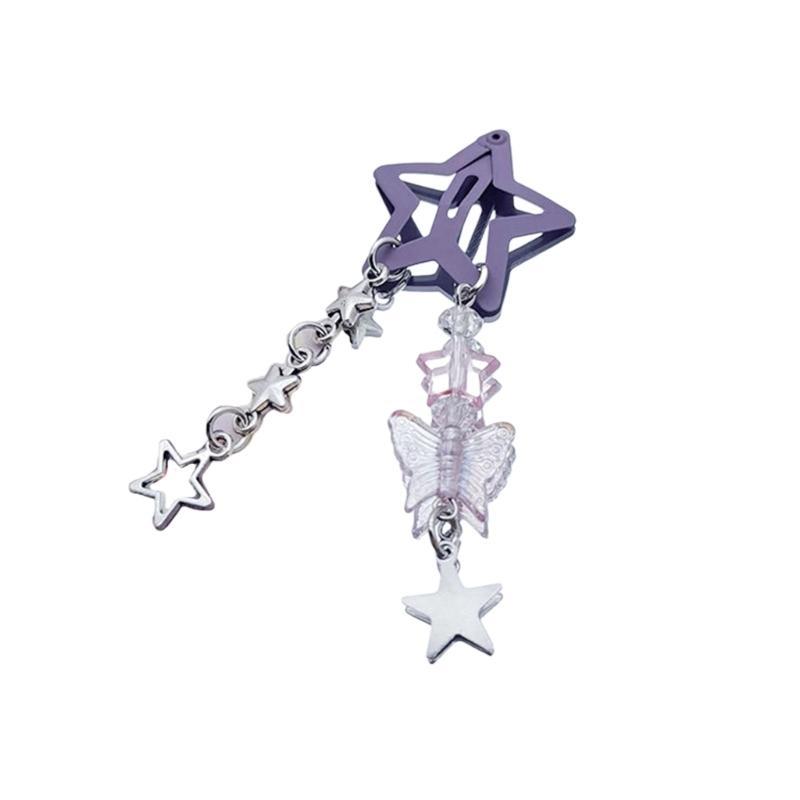 A52E Color Five-pointed Star Hair Clip Sweet Cool Filigree Metal Bang Hairpins Simple