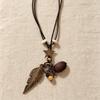 Bohemian Zen Style Antique Copper Leaf Pendant Long Necklace Women Vintage Ethnic Style Sweater Chain New Chinese Accessory