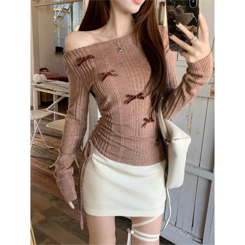 

Белый женский бархатный топ на одно плечо, с открытыми плечами, с бантом, с длинным рукавом, приталенный S розовый