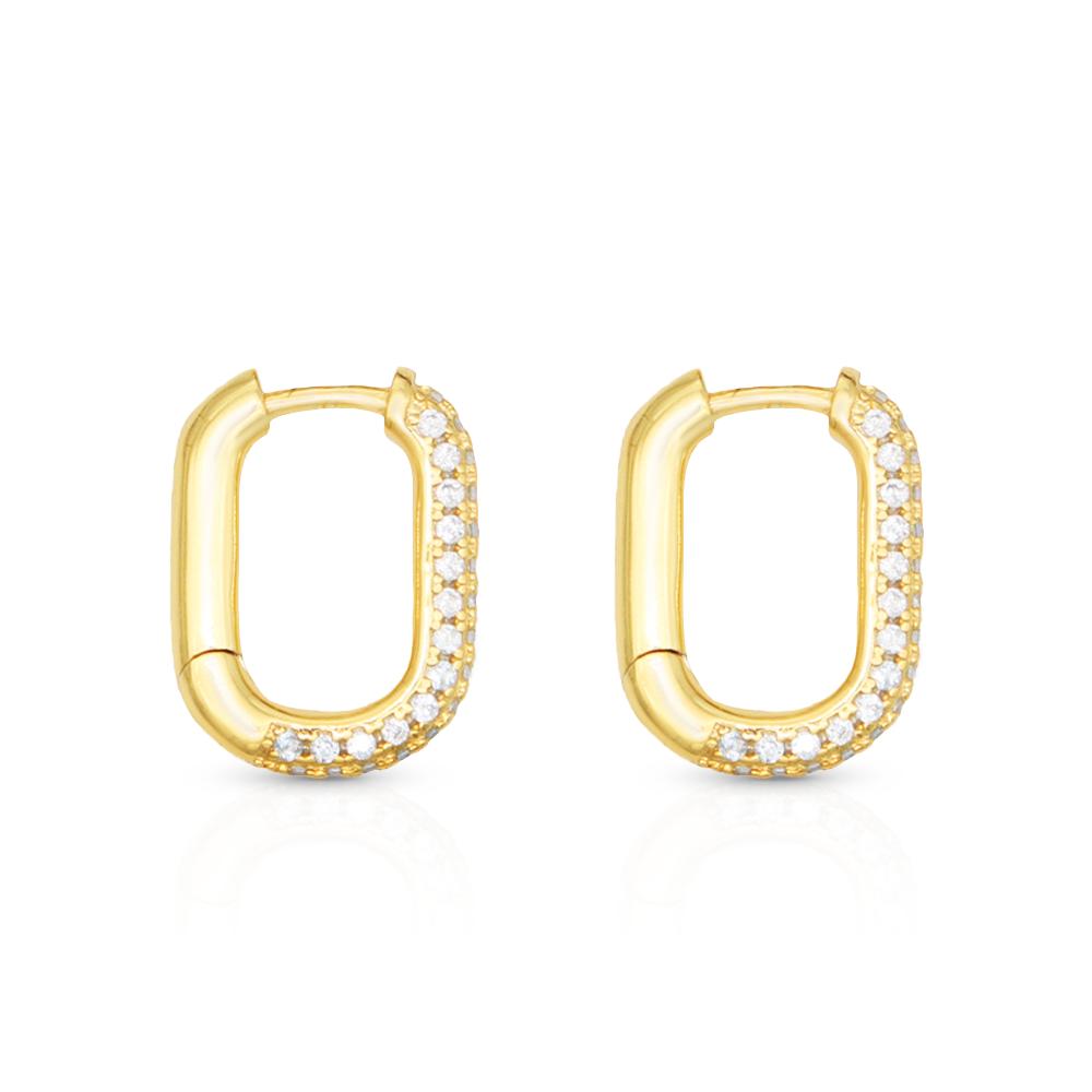 Chris April 925 Sterling Silver 18k Gold Plated Oval Zircons Bezel Hoop Earrings