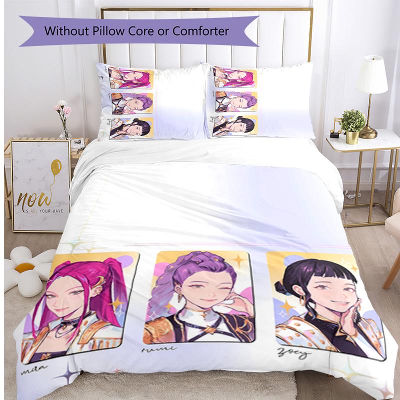 Kpop Demon Hunters Pattern Printed 3PCS Bedding Set, Soft Skin-Friendly Washable Duvet Cover & Pillowcases Set