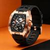 Luminous Skeleton Self Winding Mechanical Watches for Men Tonneau Shape Waterproof Sports Watch Rubber Strap