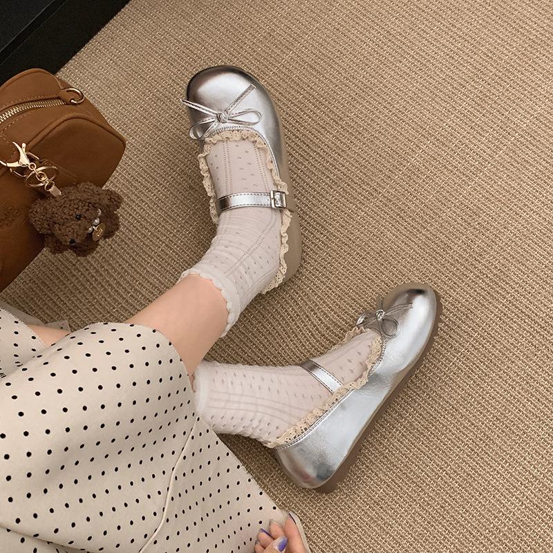 Fashion Lace Ballet Style Round Head Shallow Mouth Flat Sole Shoes Women's Summer Skirt Mary Jane Shoes