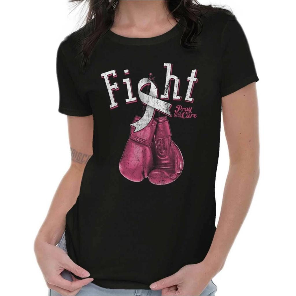 Fight Boxing Gloves Breast Cancer Awareness Womens Top Junior Graphic Tee