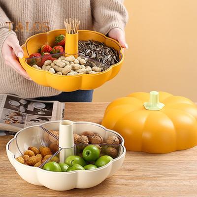 Kürbis-Snackhalter, Halloween, unterteiltes Serviertablett mit Deckel, 3 Fächer, Gabelaufbewahrung, leicht zu reinigender Servierbehälter für Obst, Nüsse, Süßigkeiten