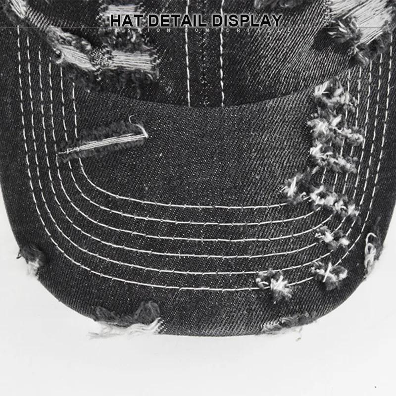 Distressed Ripped Baseball Cap Torn Destroyed Style Dad Hat Street Style Urban Streetwear Urban Unisex Adjustable Washed Cotton Cap For Men Women