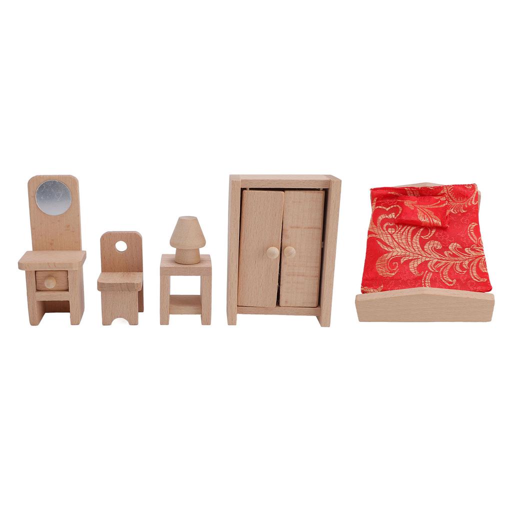 Wooden Dollhouse Bedroom Furniture Set Simulation Miniature Furniture Toy Set Pretend Play