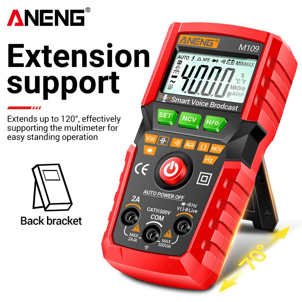 ANENG M109 Smart Multimeter Tester AC/DC Voltage Voice Broadcast Meter NCV Capacitance Continuity Professional Electrical Tools with Digital Display