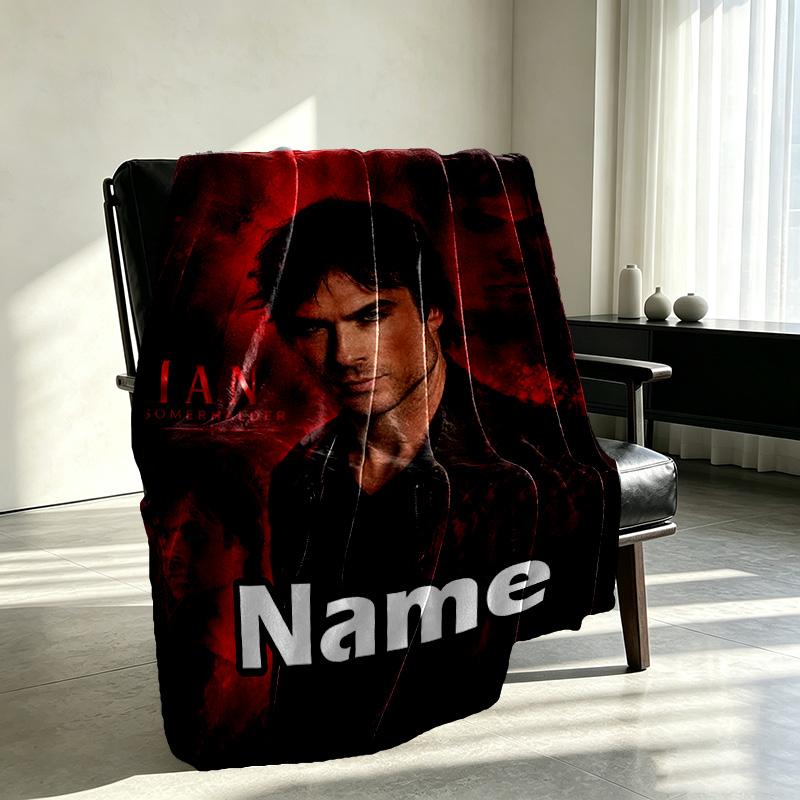 Custom Name Personalized Damon Salvatore Print Blanket, Home Decor, Bedroom, Sofa, Camping, Couch, Gifts for Birthday Christmas