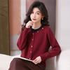 Spring and Autumn New Women's Color Matching Knitted Sweater Cardigan Sweater Crew Neck Small Jacket Short Thin Top