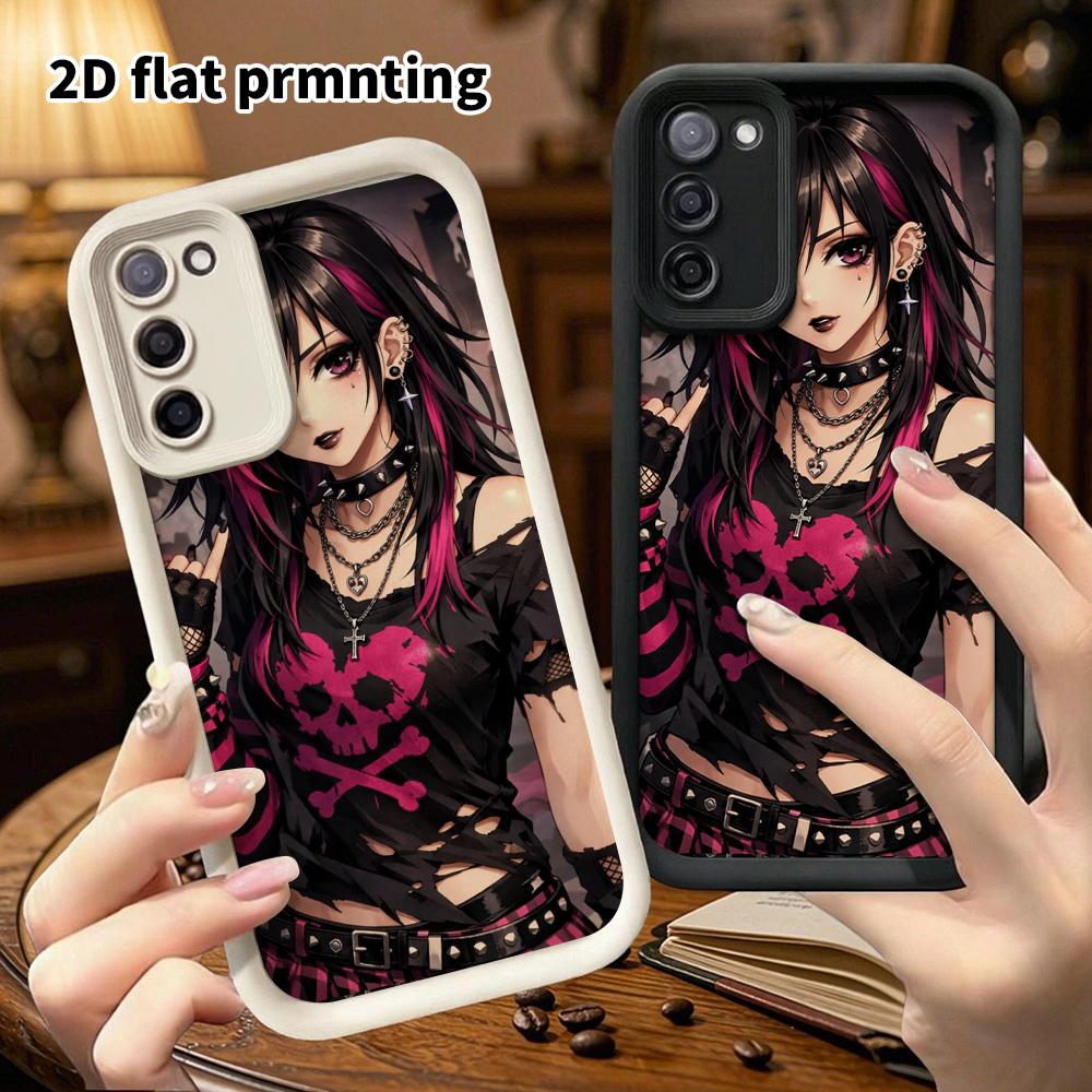 Phone case: 2D flat, suitable for Samsung Galaxy A34 A35 M05 M06 S20 S22 S21 FE Plus 5G, rock girl style, perfect holiday gift for Christmas and Hallo