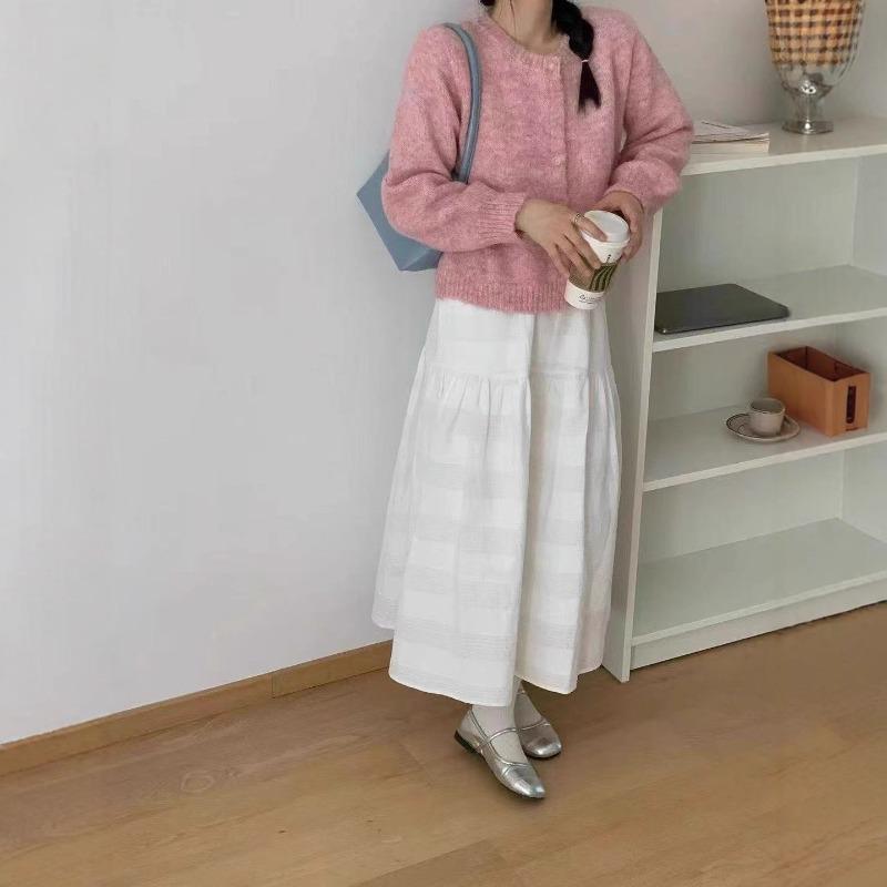 Autumn and Winter New Long Camel Hair Dopamine Color Round Neck Long Sleeve Plush Knitted Jacket Women's Age-reducing Cardigan