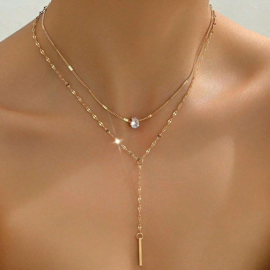 Bar Charm Necklace Adjustable Double Layer Necklace Y-Shaped Necklace Shiny For Gift For Girlfriends Daily Wear Evening Dress