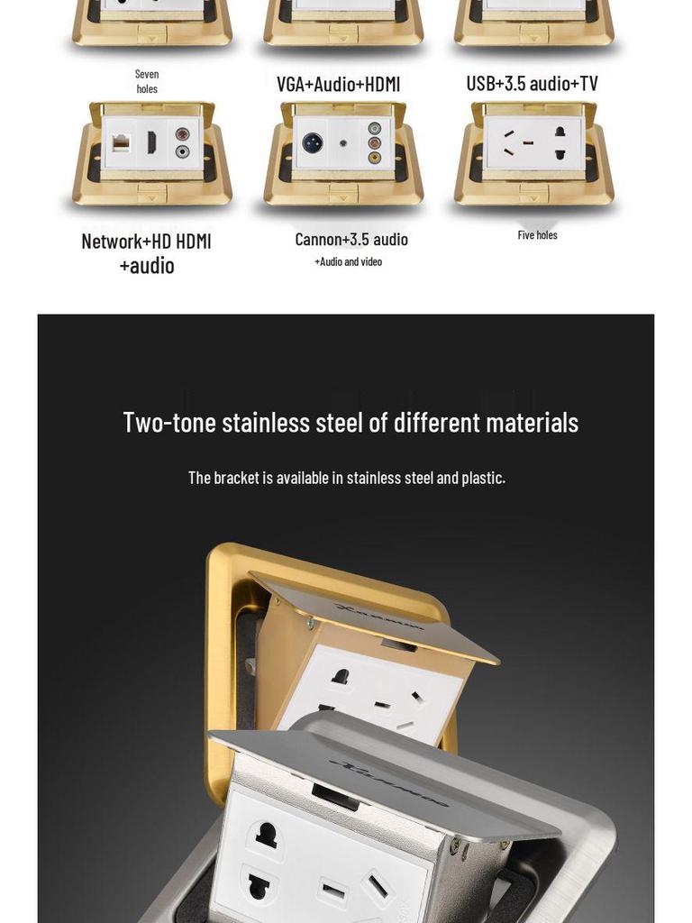 Waterproof Concealed Stainless Steel and Copper Pop-Up Floor Socket with 5 Power and 10 Network Ports