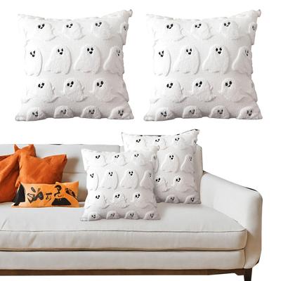 2Pcs Halloween Throw Pillow Cases Embroidered Faux Fleece Cushion Cover Wear Resist Decorative Cushion Cover for Couch Pillow